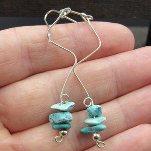 Sterling Silver Handmade Blue Stone Chip Earrings